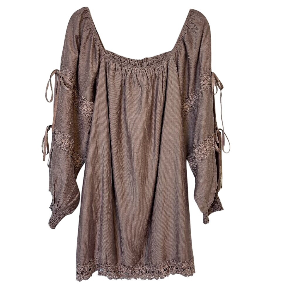 NWT Baevely by Well Made USA Women's Mauve Off-Shoulder Peasant Dress Size Small